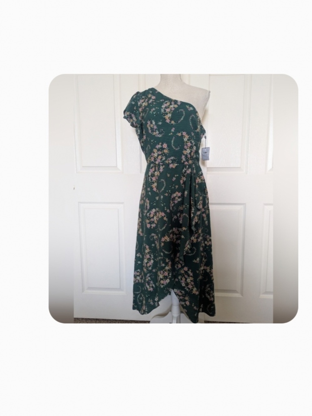 Laundry By Shelli Segal Floral Green One-Shoulder Dress